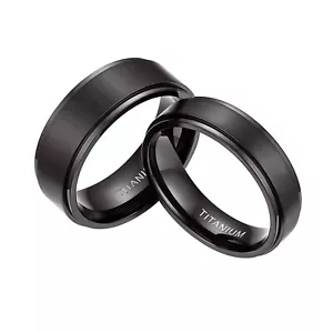 Men's Women's 6mm 8mm Black Titanium Rings Couple Wedding Band Matte Comfort Fit - Picture 1 of 8
