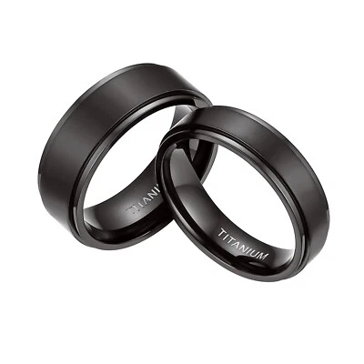 Men's Women's 6mm 8mm Black Titanium Rings Couple Wedding Band Matte Comfort Fit - Image 1 of 4