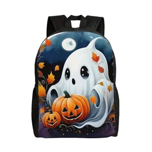 Halloween Ghost Pumpkin Print Backpack, Large Capacity Laptop Leisure Bag-New! - Picture 1 of 4