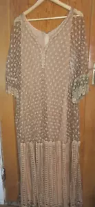 Unusual Ladies Golden Beige Long Flowy Lace Maxi Dress Approx Size 14, Handmade - Picture 1 of 10