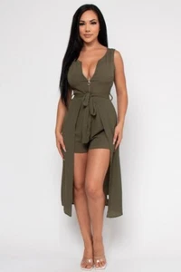 Women Sleeveless V Neck Summer Party Romper Dress Long Size Small Green - Picture 1 of 6