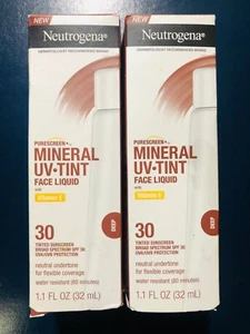 2 LOT Neutrogena PureScreen+ Mineral UV Tint Face Liquid Vitamin E 30 SPF DEEP - Picture 1 of 1