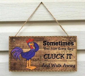 PURPLE ROOSTER Wooden Sign "Sometimes You Just Gotta Say Cluck It"  Size 5.5"x 1 - Picture 1 of 2