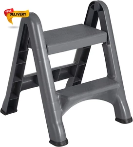 Two-Step Folding Foot Stool, 14-Inch High, Gray, 300-Pound Capacity, Small Step - Picture 1 of 11