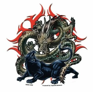 FLAMING GOLDEN DRAGON BLACK PANTHER RARE DISCONTINUED VINYL STICKER/DECAL By ODM - Picture 1 of 1