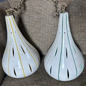 2 MODERNO PORTA-LITE METÀ SECOLO MODERNO IN CERAMICA ACQUA & GIALLO APPARECCHIO ATOMICO - Foto 1 di 7