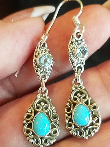 ARIZONA BELLEZA DURMIENTE TURQUESA, TOPACIO AZUL CIELO, 2,10 TCW, OREJA PLATA ESTERLINA - Imagen 1 de 7