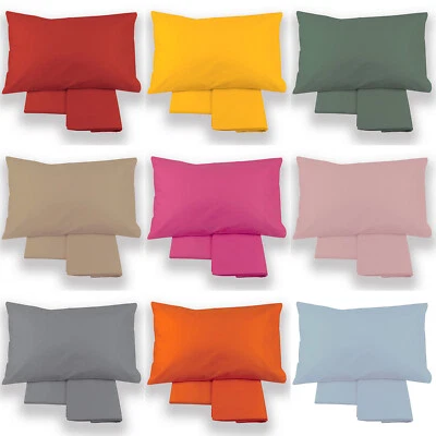 Completo letto lenzuola matrimoniale tinta unita  due posti MADE IN ITALY - Immagine 1 di 2