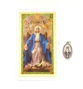 Memorare Virgin Mary Laminated Prayer Card with Medal Charm Pendant Gift Set - Picture 1 of 2