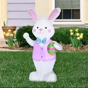 NEW, 4' Easter Bunny Holding Colored Egg, Airblown LED Inflatable, NWB - Picture 1 of 3