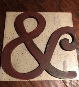 Ampersand In Brick Red Against Antiqued Creme Background Unique! - Picture 1 of 5
