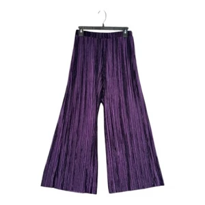 Zara Women's S Small Purple Crinkle Pants Pleated Velvet Wide Leg Boho Gypsy - Picture 1 of 12