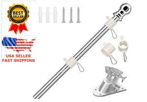 Silber Fahnenmasten Edelstahl Metall Fahnenmasten und Wandhalter Halter Halterung - Bild 1 von 21