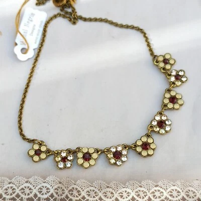 Collar Michal Negrin Delicado Crema Melocotón Pequeñas Flores y Cristales de Swarovski Nuevo Foto 1 de 4