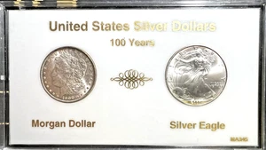 100 YEARS SET ~ 1900 NICE BU MORGAN & 2000 CHOICE BU AMERICAN EAGLE DOLLARS - Picture 1 of 6