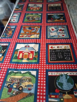  School Blocks Fabric by Susan Winget Red Plaid 2.8 yards x 44" copyright #2214 - Image 1 of 4