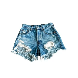 Levi’s 501 Cutoff Denim Shorts Women’s Size W24 High Rise Distressed - Picture 1 of 9