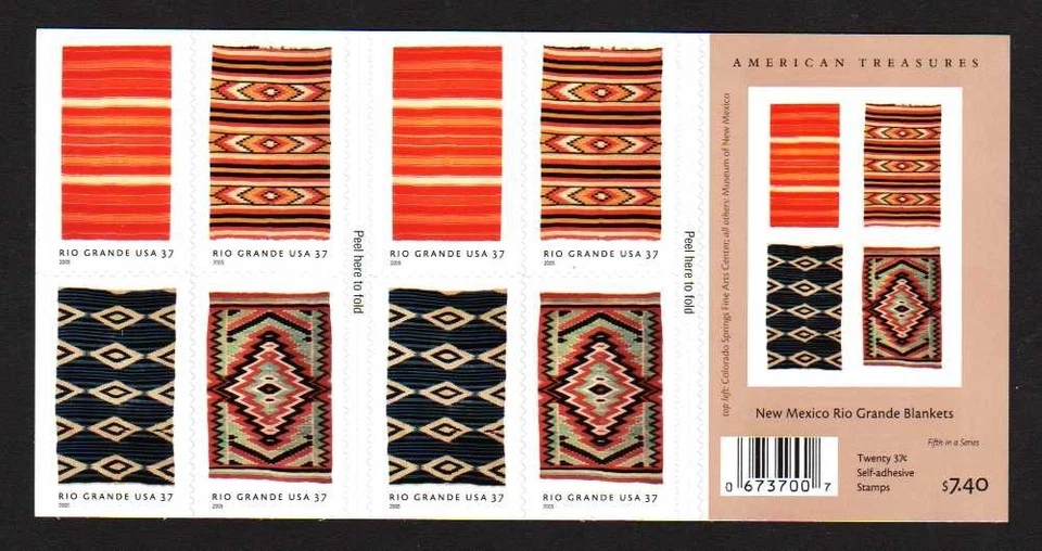 USA Scott 3929b Complete Self Adhesive Pane, 37¢ New Mexico Rio Grande Blankets - Image 1 of 1