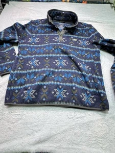 Men’s L.L. Bean Sweater Fleece Pullover, Print Blue Size Large - Picture 1 of 7