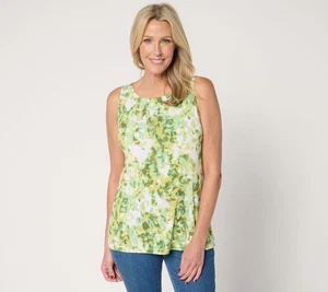 Susan Graver Bedrucktes Flüssigstrick Ärmellos Top Moos Abstrakt L Neu - Bild 1 von 1