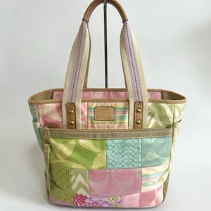 Bolso de Mano Coach Vintage Patchwork Bolso de Hombro Multicolor Lona Cuero Gamuza - Imagen 1 de 24