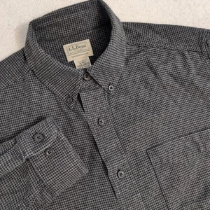 LL Bean Traditional Fit Flannel Button Down Men’s Medium Gray Black Houndstooth - Picture 1 of 8