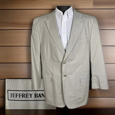 Jeffrey Banks Blazer Jacket Mens 48L Beige Solid Two Buttons - Image 1 of 4