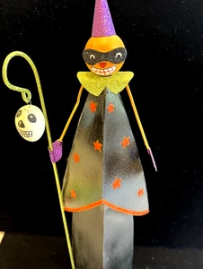 Vintage Halloween Tall Masked Pumpkin Head Ghost Candy Container Folk Art 15" - Picture 1 of 14