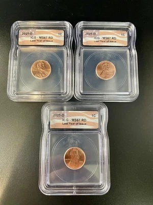 2025-D ICG MS67 RD – Last Year of Issue – Lot of 3 - Image 1 of 2