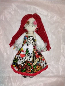 Gothic Day Of The Dead Zombie Monster Girl bambola di stoffa Ed Hardy faccia triste - Foto 1 di 8