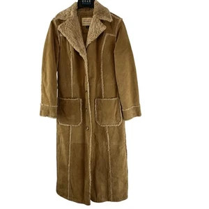 Maurices Y2K Suede Leather Faux Fur Lined Long Coat Small Hippie Festival - Picture 1 of 10