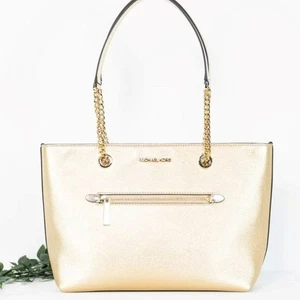 MICHAEL KORS Jet Set Pebbled Leather Chain Tote Bag Pale Gold - Bild 1 von 4