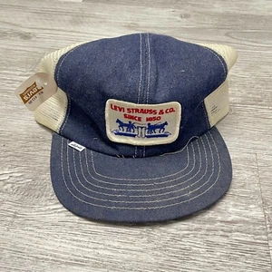 NEW Vintage LEVI'S PATCH White Tab Blue Denim Trucker Hat SnapBack Made In USA - Picture 1 of 11