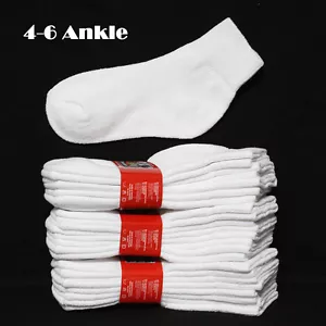 4-6 Kids Ankle High Cut Cotton Socks Solid White Heavy 4 12 Pairs Junior Boy's - Picture 1 of 3