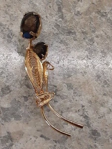 Broche Flor Filigrana Tono Dorado Cuarzo Ahumado Vintage 2.5" - Imagen 1 de 12