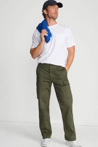 Pantalone cargo uomo Lands End vestibilità tradizionale foderato in flanella 31x33 verde oliva - Foto 1 di 12