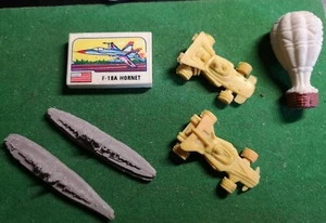 VINTAGE NOVELTY ERASER RUBBER 1980s BATTLESHIP BISMARCK YAMATI F18 HORNET F1 CAR - Picture 1 of 4