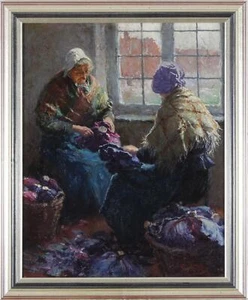 Pros de Wit Impressionist Oil Painting Genre Interior Women Signed - Picture 1 of 9