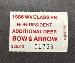 1986 WEST VIRGINIA - Additional Deer Bow & Arrow Hunting Stamp MNH Non-Resident - Picture 1 of 2