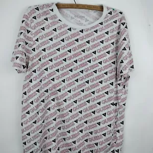 Guess Shirt Large White All Over Print Guess Los Angeles Logo Tee Polyester - Picture 1 of 11