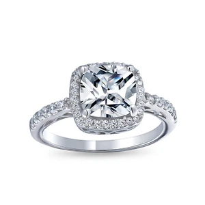 Stunning 3-6CT Radiant Cut Engagement Ring Set, Sterling Silver, CZ Halo Design - Picture 1 of 13