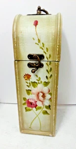 Vintage 13" Tall Wooden Wine Trinket Box Hand-Painted Rose Shabby Chic Design - Picture 1 of 18