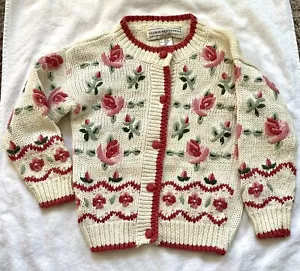 Vintage 1990s Gloria Vanderbelt youth/girls Knitted embroidered floral sweater. - Picture 1 of 6