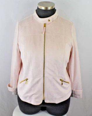 Chaqueta de gamuza sintética CJ Banks talla grande 1X 16/18 rosa claro con cremallera tono dorado Foto 1 de 4