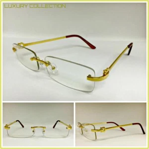 Men Classy Sophisticated Elegant Clear Lens EYE GLASSES Gold Metal Rimless Frame - Picture 1 of 7