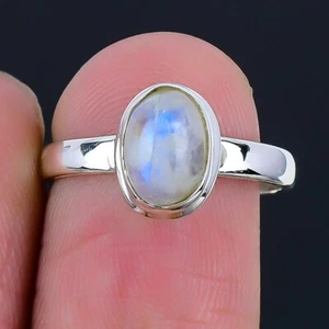 Rainbow Rainbow Moonstone Gemstone 925 Sterling Silver Wife Cluster Ring Jewelry - Picture 1 of 7