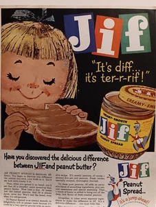 Pubblicità Vintage 2 Lati Jif Burro di Arachidi e Del Monte Peas FEBBRAIO 1960 Rivista BH&G - Foto 1 di 2