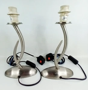 Pair Silver brushed Chrome Solid Lamp Bases with inline switches dar lighting - Picture 1 of 21