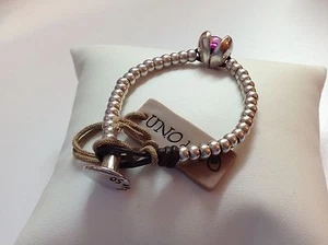 NWT Uno de 50 Silvertone Beaded Bracelet w/ Pink/Purple Resin Stone 6.5" $89 - Picture 1 of 1