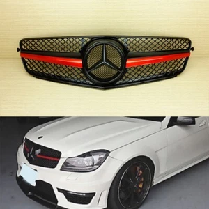 SL-Look Front Grille 08-13 For Benz C-Class W204 4D 2D Gloss Black Red Metallic - Picture 1 of 5